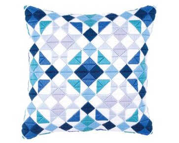 Spansteekkussen blauwe ruiten borduurkussen - Kussenpakket Vervaco | HobbyGigant
