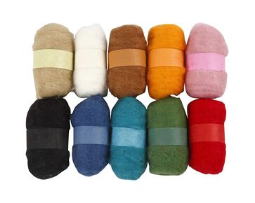 Gekaarde viltwol pakket 10 kleuren assorti - Creotime | HobbyGigant