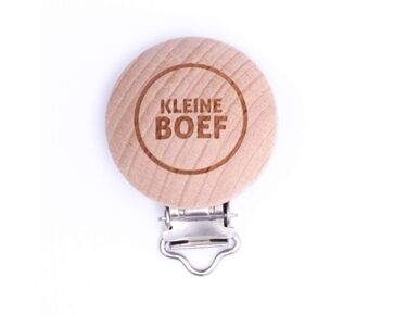 Houten speenclip met tekst Kleine Boef - 2 stuks | hobbygigant.nl