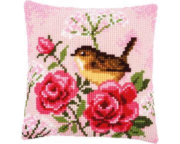Vogel tussen rozen borduurkussen - Vervaco borduurpakket | HobbyGigant
