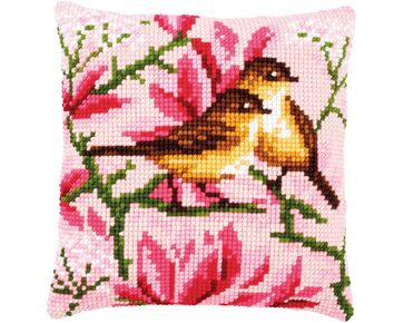 Vogeltjes tussen magnolia borduurkussen - Vervaco borduurpakket | HobbyGigant