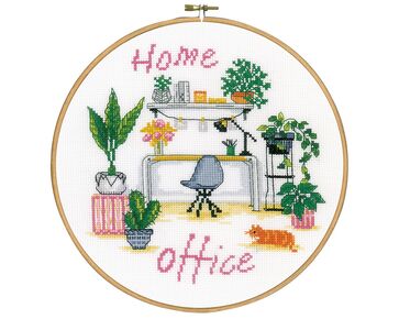 Home Office borduurpakket met borduurring - Vervaco telpatroon | HobbyGigant
