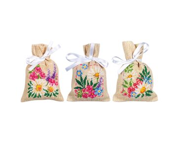 Kruidenzakjes Lentebloemen borduurpakket - set van 3 - Vervaco telpatroon | HobbyGigant