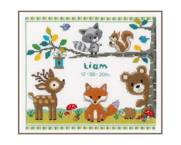 Geboortetegel Bosdieren borduren - Vervaco borduurpakket | borduren baby | hobbygigant.nl