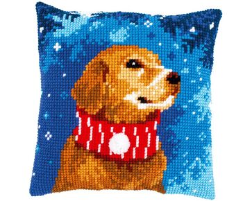 Hond met sjaal borduurkussen - Vervaco borduurpakket | borduurpakketten | hobbygigant.nl