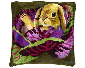 Kussen met Konijn in Kool borduren - Pako borduurkussen | borduurpakketten | hobbygigant.nl