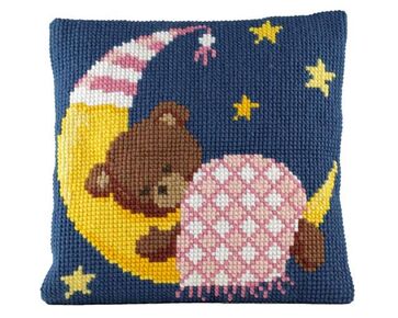Kussen met Maan en Slapende Beer borduren - Pako borduurkussen | borduurpakketten | hobbygigant.nl