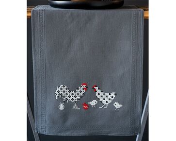 Tafelloper Haan en Kip borduren - Vervaco borduurpakket | borduurpakketten | hobbygigant.nl