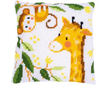 Giraf en aapje borduurkussen - Vervaco borduurpakket | borduurpakketten | hobbygigant.nl