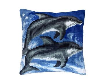 Dolfijnen borduurkussen - borduurpakket Orchidea | borduurpakketten | hobbygigant.nl