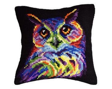 Gekleurde Uil borduurkussen - borduurpakket Orchidea | borduurpakketten | hobbygigant.nl
