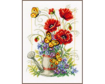 Gieter met bloemen borduurpakket - Vervaco telpatroon | borduurpakketten | hobbygigant.nl