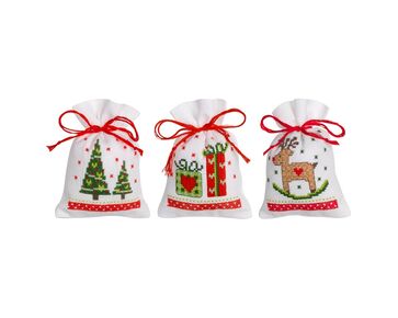 Kruidenzakjes Kerstmotiefjes borduren - set van 3 - Vervaco borduurpakket | borduurpakketten | hobbygigant.nl