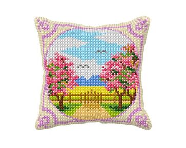 Lente - 4 seizoenen borduurkussen - borduurpakket Orchidea | borduurpakketten | hobbygigant.nl