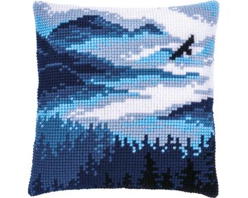 Blauw landschap borduurkussen - Vervaco borduurpakket | borduurpakketten | hobbygigant.nl