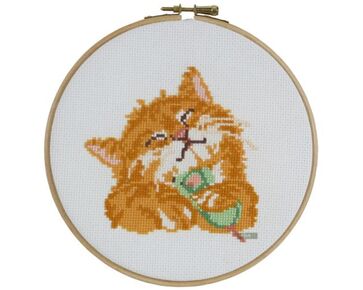 Poesje borduren - Pako voorbedrukt borduurpakket | compleet pakket | hobbygigant.nl