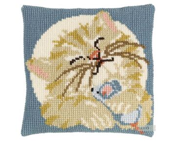 Poesje met muis borduren - Pako borduurkussen | borduurpakketten | hobbygigant.nl
