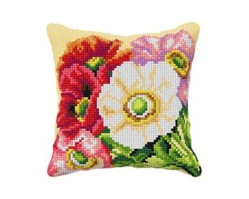 Gekleurde klaprozen borduurkussen - Orchidea borduurpakket | borduurpakketten | hobbygigant.nl
