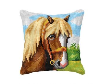 Paard met blonde manen borduurkussen - Orchidea borduurpakket | borduurpakketten | hobbygigant.nl