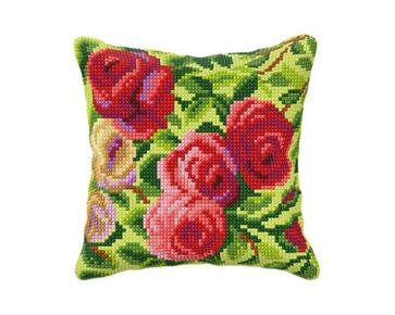 Rode rozen borduurkussen - Orchidea borduurpakket | borduurpakketten | hobbygigant.nl