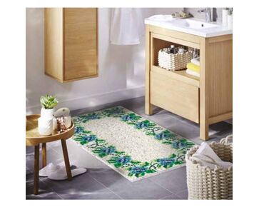 Blauwe bloemen vloerkleed knopen - Knooppakket Smyrnalaine 3925 | Smyrna kleed knopen | hobbygigant.nl