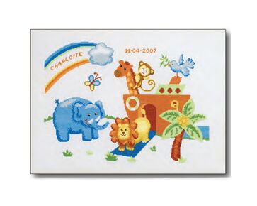 Geboortetegel Ark van Noach borduren - kruissteek telpatroon - borduurpakket Princesse | kruissteek borduren | hobbygigant.nl