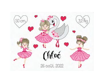 Geboortetegel Ballerina borduren - kruissteek telpatroon - borduurpakket Princesse | kruissteek borduren | hobbygigant.nl