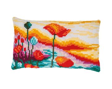 Klaprozen landschap borduurkussen - Vervaco borduurpakket | borduurpakketten | hobbygigant.nl