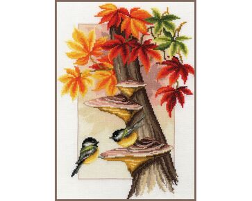 Meesjes tussen herfstbladeren borduren - telpatroon - Vervaco borduurpakket | hobbygigant.nl