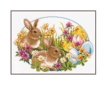 Paaskonijnen en kuikentjes borduren - telpatroon - Vervaco borduurpakket | hobbygigant.nl