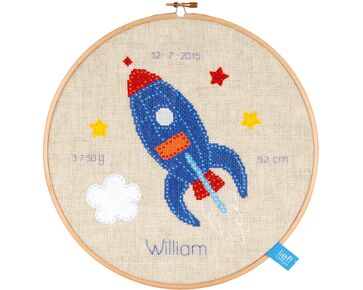 Geboortetegel Raket borduren - Vervaco borduurpakket | hobbygigant.nl