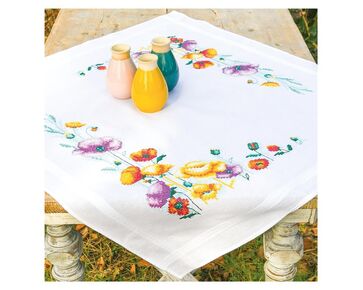 Tafelkleed Klaprozen borduren - Vervaco borduurpakket | borduurpakketten | hobbygigant.nl