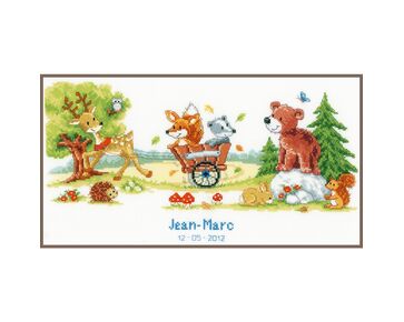 Tocht door het bos - geboortetegel borduren - Vervaco borduurpakket | borduren baby | hobbygigant.nl