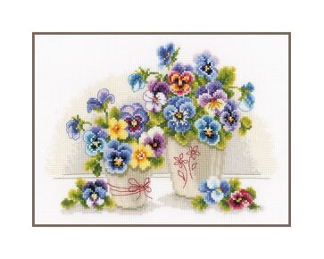 Vaasjes met viooltjes borduren - telpatroon - Vervaco borduurpakket | hobbygigant.nl