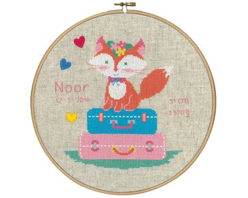 Geboortetegel Vosje op reis borduren - Vervaco borduurpakket | hobbygigant.nl