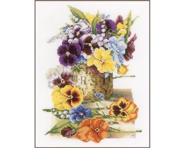 Pot met viooltjes Marjolein Bastin - LanArte kruissteek borduurpakket | hobbygigant.nl