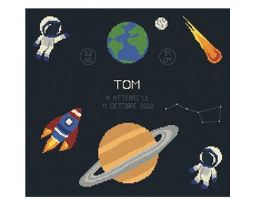 Geboortetegel ruimtevaart borduren - Princesse kruissteek borduurpakket | hobbygigant.nl