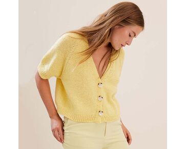 Damesvest met korte mouwen breien - Lana Grossa breipakket | hobbyigant.nl