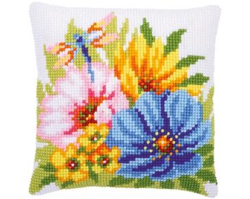 Bloemen borduurkussen - Vervaco borduurpakket | hobbygigant.nl