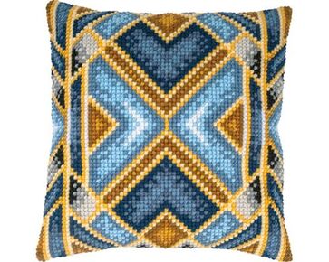 Borduurkussen geometrisch blauw - Vervaco borduurpakket | hobbygigant.nl