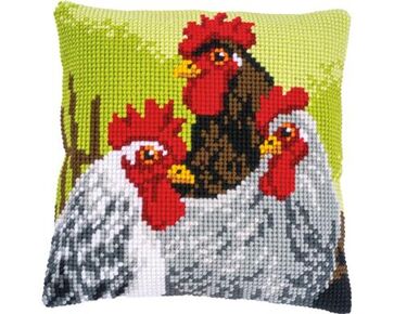 Haan en kippen borduurkussen - Vervaco borduurpakket | hobbygigant.nl