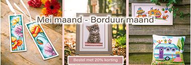 meimaand borduurmaand 10% korting op borduurpakketten en knooppakketten