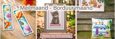 meimaand borduurmaand 10% korting op borduurpakketten en knooppakketten