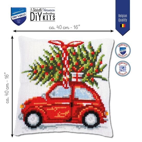 Kerstauto borduurkussen - Vervaco borduurpakket | hobbygigant.nl