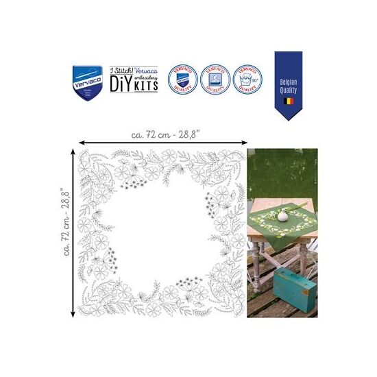 Groen tafelkleed met bloemen borduren - Vervaco borduurpakket | hobbygigant.nl