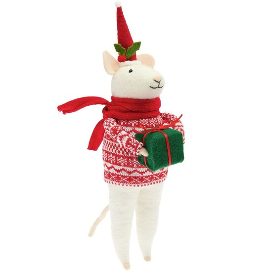 Viltmuis met cadeau en rode gebreide trui - Rico Design | hobbygigant.nl