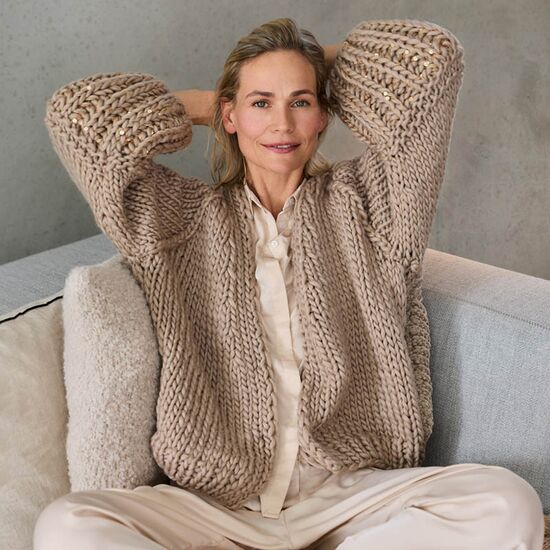 Chunky raglan damesvest met glitter breien - Breipakket | hobbygigant.nl