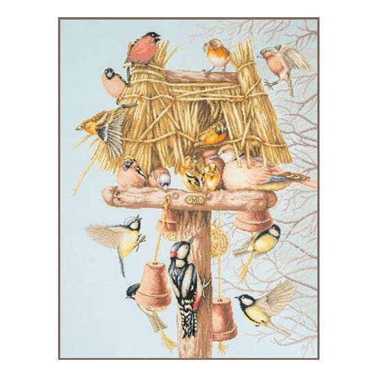 Vogelhuis buurt bijeenkomst borduren - Lanarte borduurpakket | hobbygigant.nl