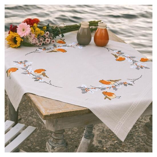 Tafelkleed roodborstjes borduren - Vervaco borduurpakket | hobbygigant.nl