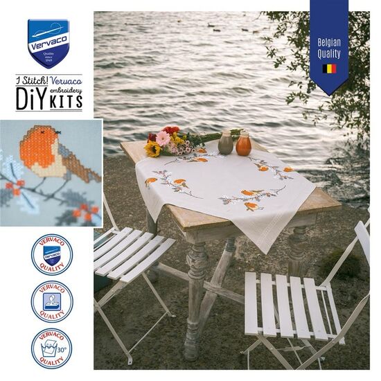 Tafelkleed roodborstjes borduren - Vervaco borduurpakket | hobbygigant.nl